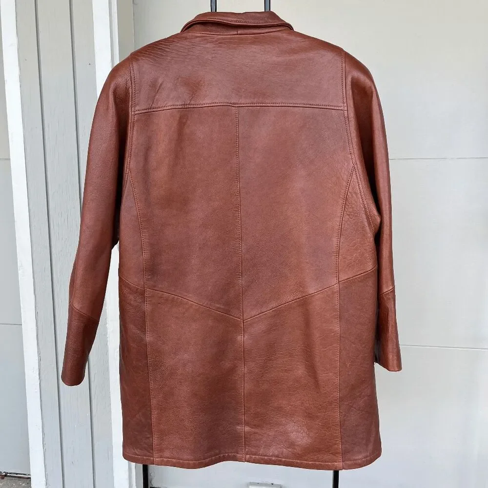 Vintage 70s Reed Sportswear Cognac Leather Coat L–XXL Western Rodeo Boho USA
